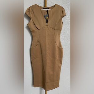 NWT Stanzino Elegant Tan Midi Dress size Small